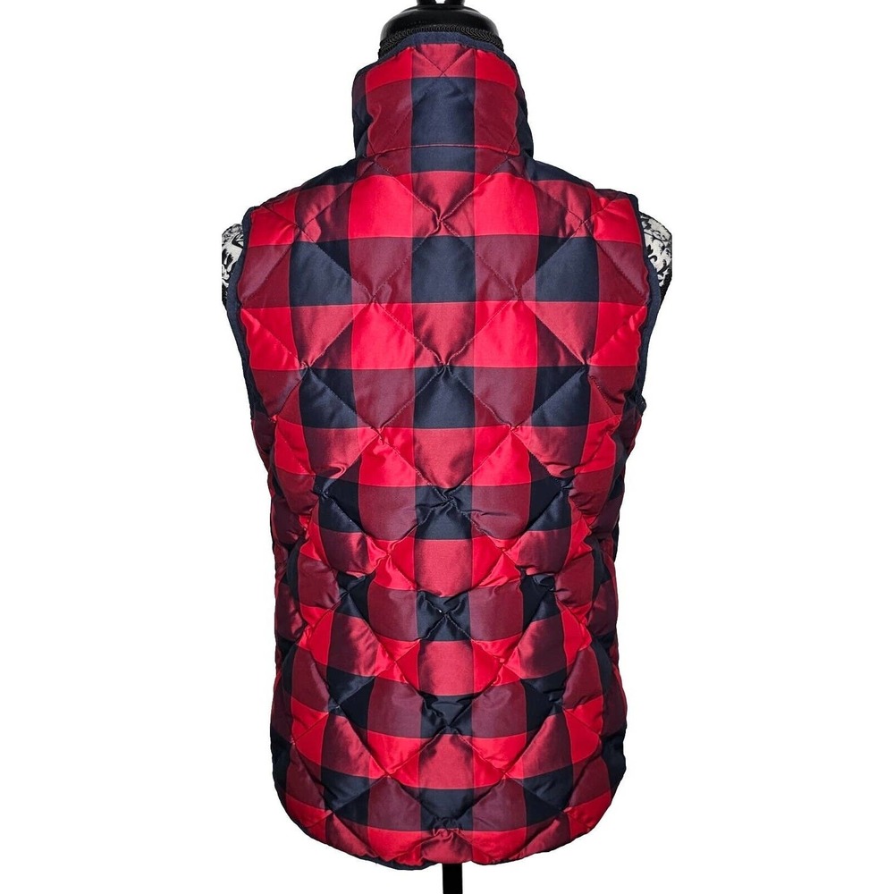 J. Crew Excursion Buffalo Check Plaid Quilted Down Puff Vest Size XS Navy Blue - Picture 4 of 8